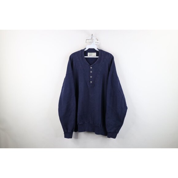 Vintage 90s LL Bean x Russell Athletic Mens 2XL Faded Henley Sweatshirt Blue USA - Picture 1 of 12